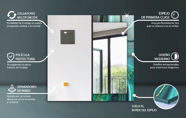 Specchio con cornice stampata Legno con tulipani rosa