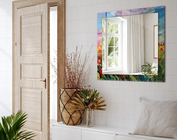 Specchio con cornice stampata Campo di tulipani