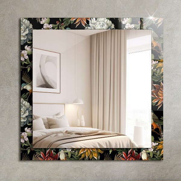 Specchio con cornice stampata Fiori e uccelli