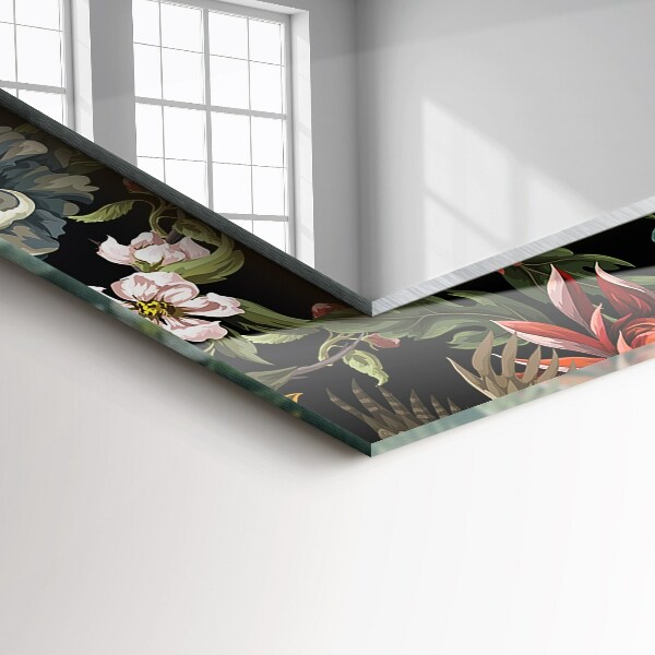 Specchio con cornice stampata Fiori e uccelli