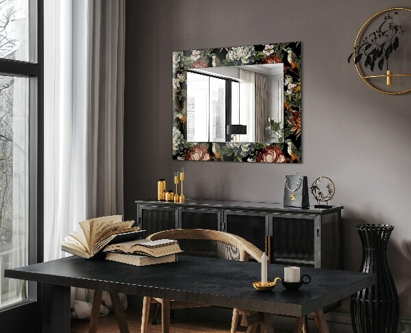 Specchio con cornice stampata Fiori e uccelli
