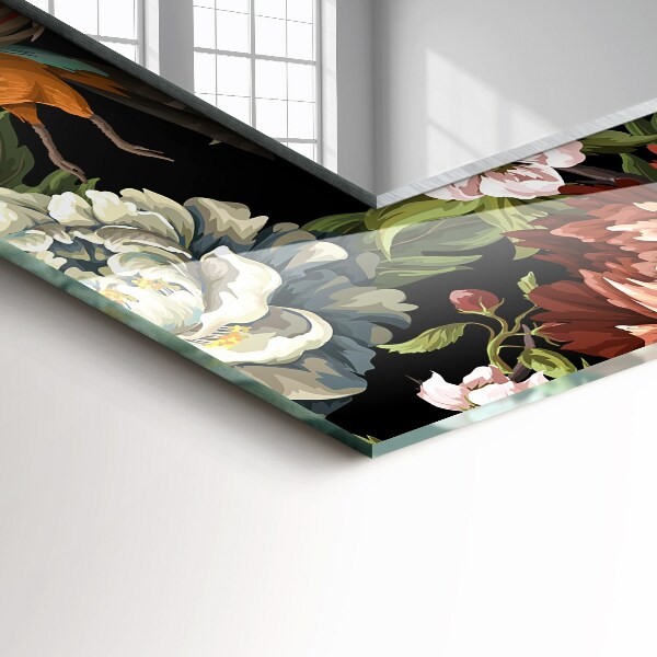 Specchio con cornice stampata Fiori e uccelli