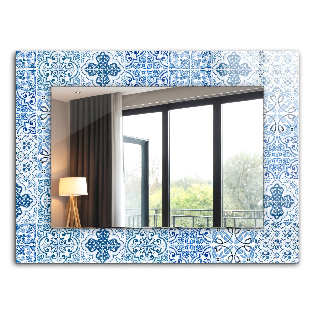 Specchio con cornice stampata Piastrelle decorative blu