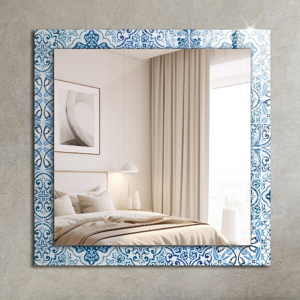 Specchio con cornice stampata Piastrelle decorative blu