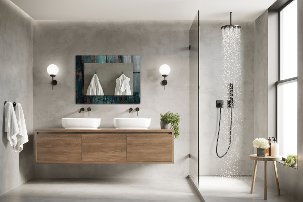 Specchio con cornice stampata Tavole verdi in legno