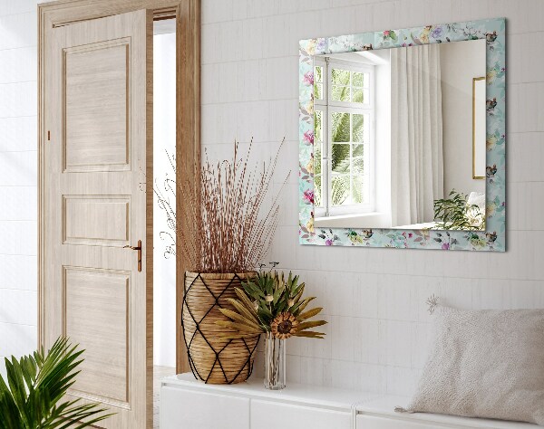 Specchio con cornice stampata Fiori e uccelli