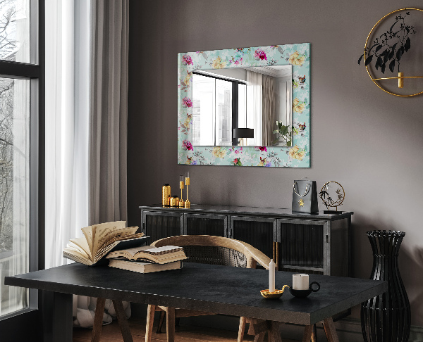 Specchio con cornice stampata Fiori e uccelli