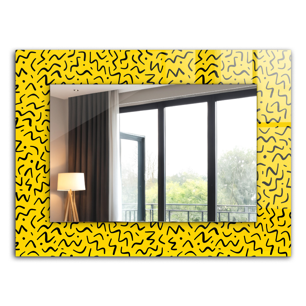 Specchio con cornice stampata Disegno astratto giallo