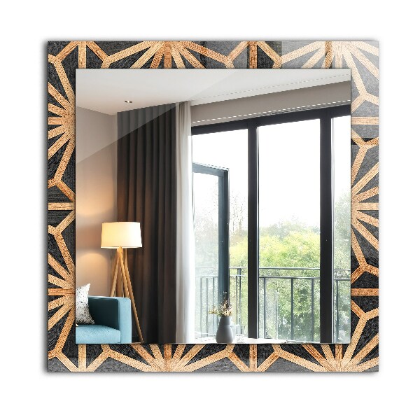 Specchio con cornice stampata Motivo geometrico in legno