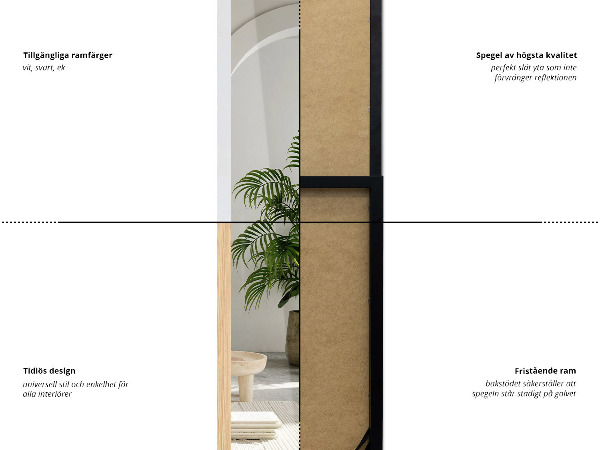 Specchio da terra nero 36x156 cm