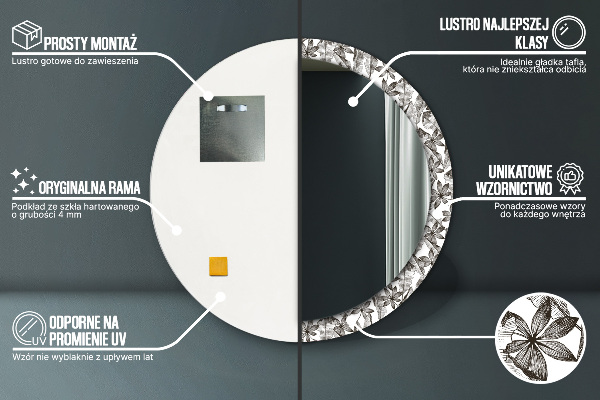 Specchio tondo con cornice stampata Foglie tropicali