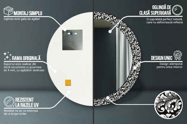 Specchio tondo con cornice stampata Ornamento