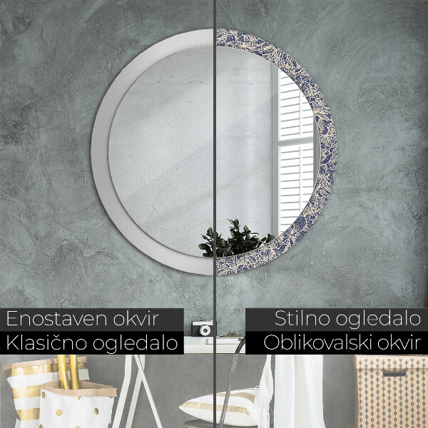 Specchio tondo con cornice stampata Fiori