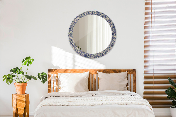 Specchio tondo con cornice stampata Fiori