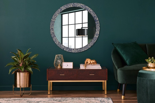 Specchio tondo con cornice stampata Fiori