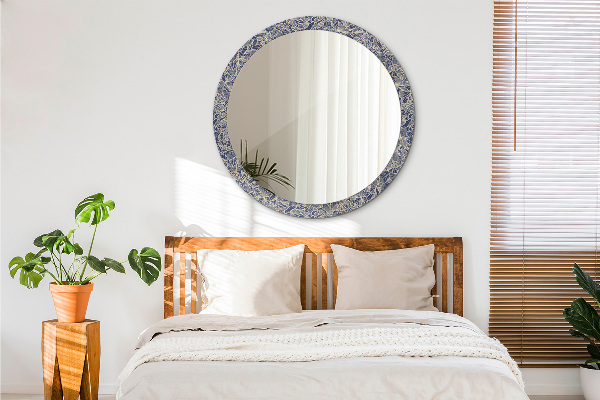 Specchio tondo con cornice stampata Fiori
