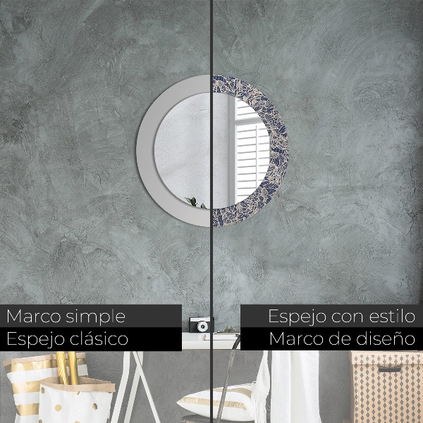 Specchio tondo con cornice stampata Fiori