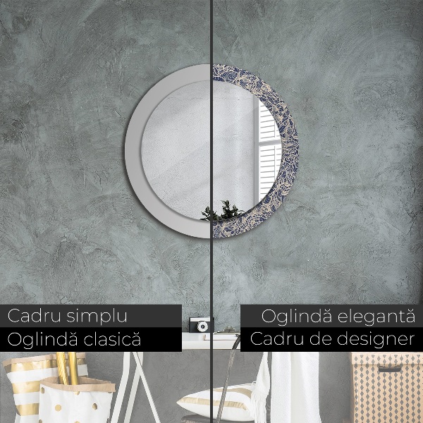 Specchio tondo con cornice stampata Fiori