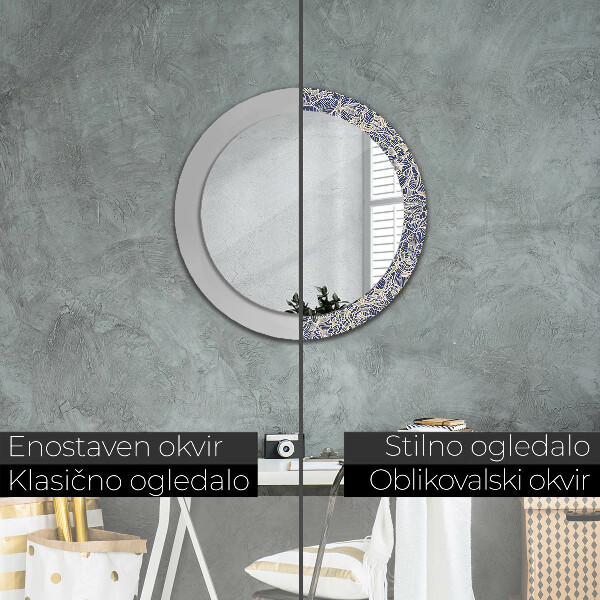 Specchio tondo con cornice stampata Fiori