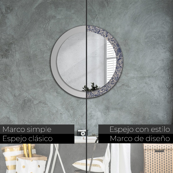 Specchio tondo con cornice stampata Fiori