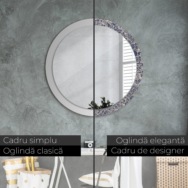 Specchio tondo con cornice stampata Fiori