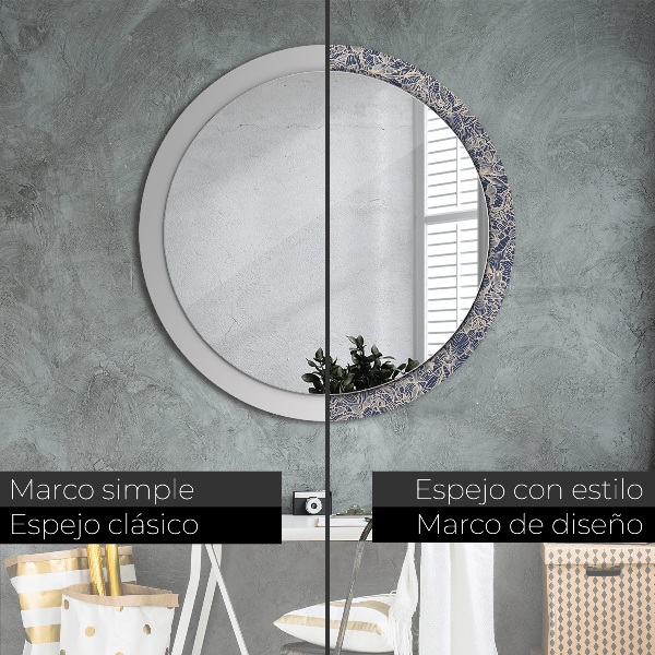 Specchio tondo con cornice stampata Fiori