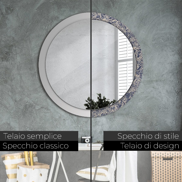 Specchio tondo con cornice stampata Fiori