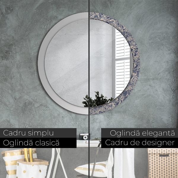 Specchio tondo con cornice stampata Fiori