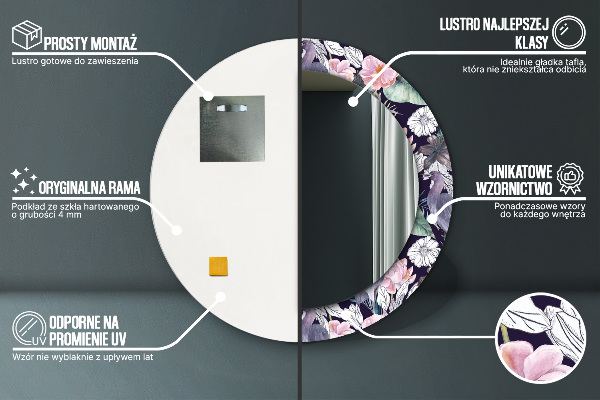 Specchio tondo con cornice stampata Uccelli aironi