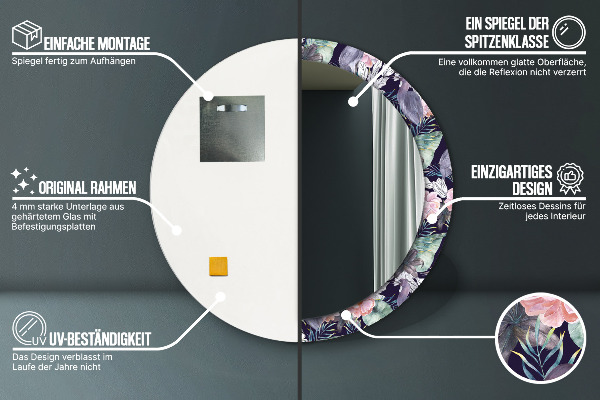 Specchio tondo con cornice stampata Uccelli aironi