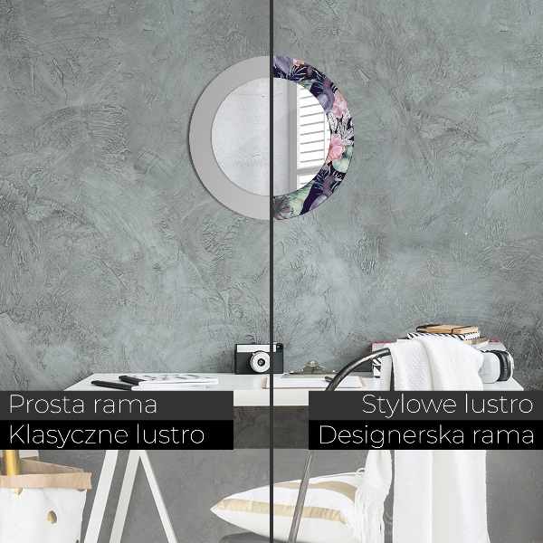 Specchio tondo con cornice stampata Uccelli aironi