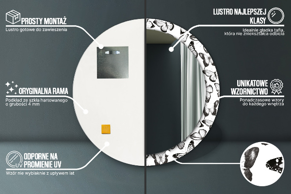 Specchio tondo con cornice stampata Farfalla