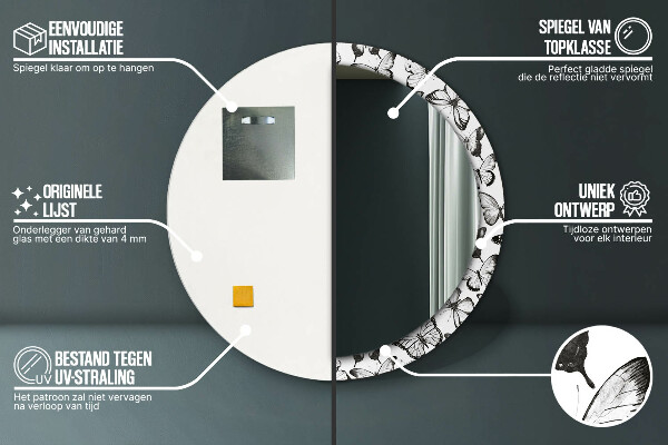 Specchio tondo con cornice stampata Farfalla