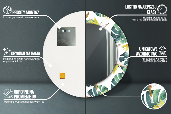 Specchio tondo decoro Foglie tropicali