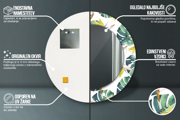 Specchio tondo decoro Foglie tropicali