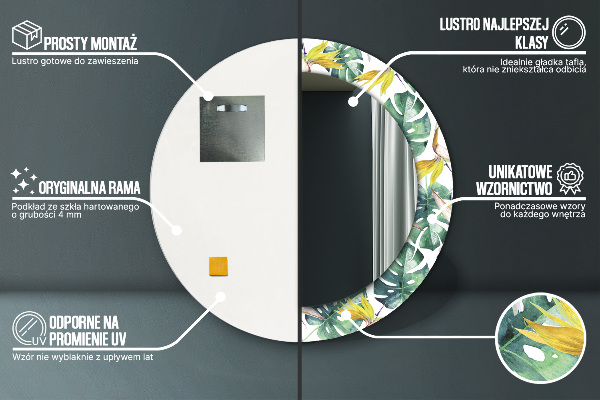 Specchio tondo decoro Foglie tropicali