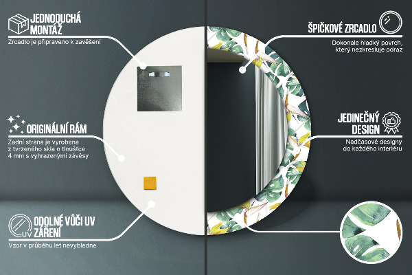 Specchio tondo decoro Foglie tropicali