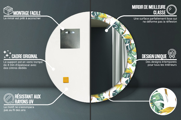 Specchio tondo decoro Foglie tropicali