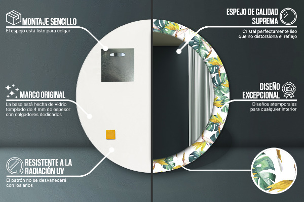 Specchio tondo decoro Foglie tropicali