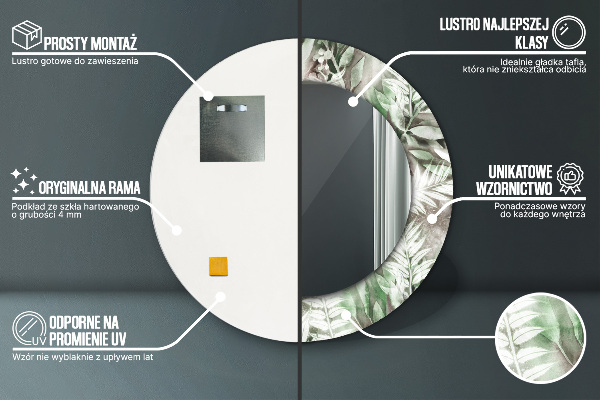 Specchio tondo decoro Foglie d'acqua