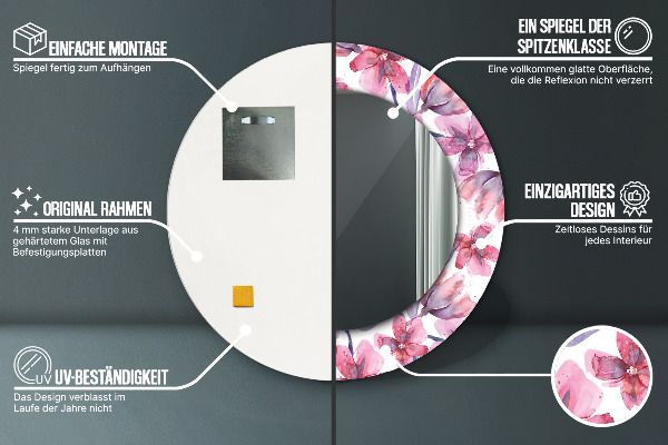 Specchio tondo decoro Fiori ad acquerello