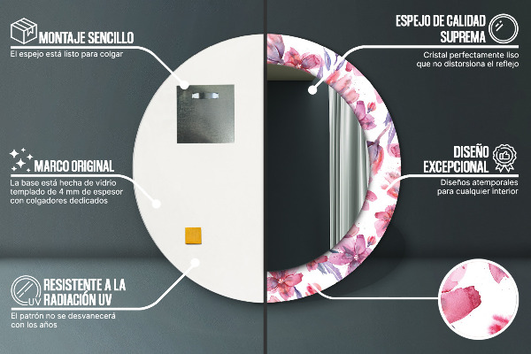 Specchio tondo decoro Fiori ad acquerello