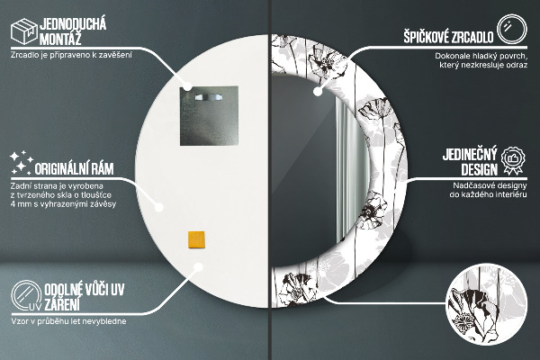 Specchio tondo decoro Fiori di papavero