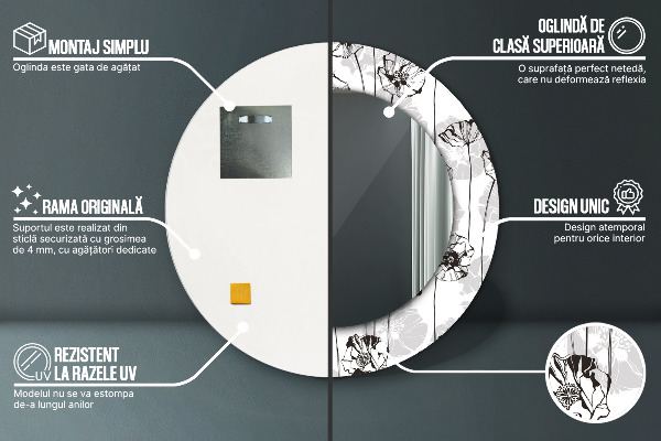 Specchio tondo decoro Fiori di papavero