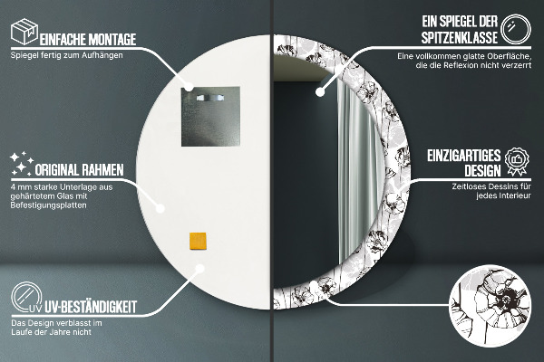 Specchio tondo decoro Fiori di papavero