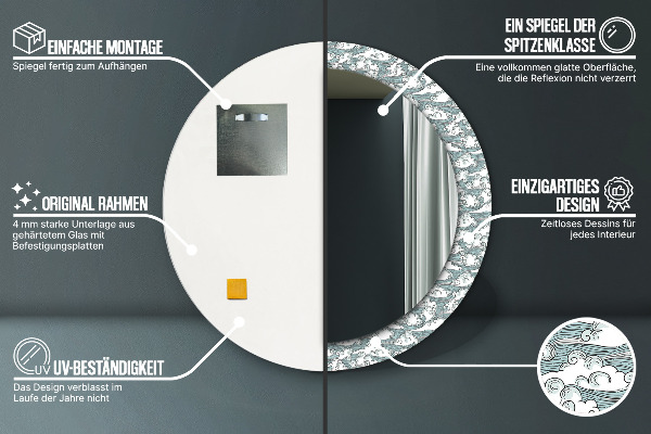 Specchio tondo con cornice stampata Nuvole