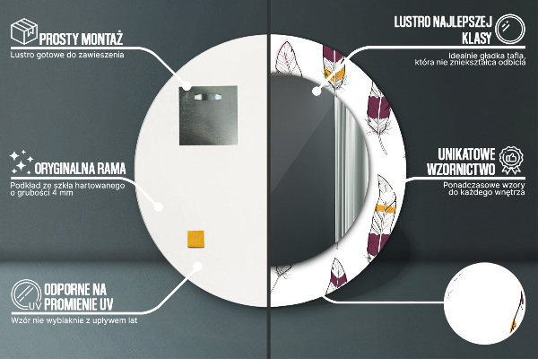 Specchio tondo con cornice stampata Piume