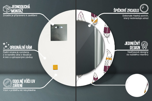 Specchio tondo con cornice stampata Piume