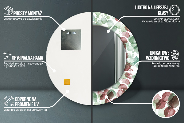 Specchio tondo con cornice stampata Eucalipto