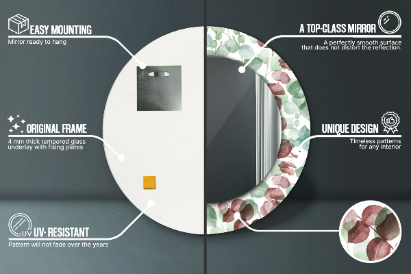 Specchio tondo con cornice stampata Eucalipto